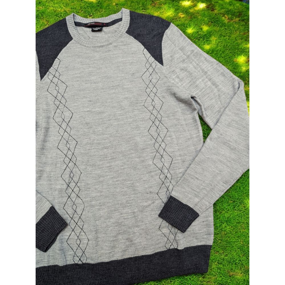 Nike Tiger Woods Sweater Mens Small Gray Knit Merino Wool Crew Pull Over Stretch